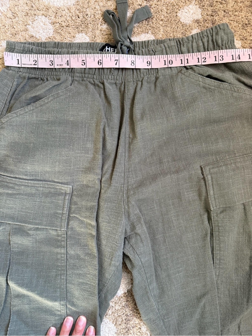 Cherry LA Baja Wide Leg Linen Drawstring Cargo Pants Green - Picture 11 of 11